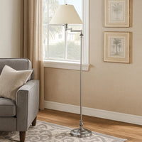150 Watt Metal Floor Lamp with Swing Arm and Fabric Conical Shade, Silver - BM220860