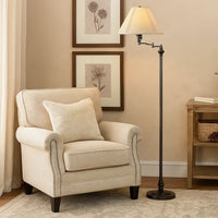 150 Watt Metal Floor Lamp with Swing Arm and Fabric Conical Shade, Black - BM220861