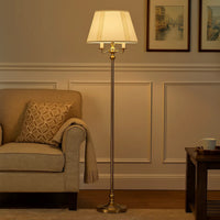 150 Watt 6 Way Metal Floor Lamp with Fabric Tapered Shade, Gold - BM220863
