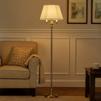 150 Watt 6 Way Metal Floor Lamp with Fabric Tapered Shade, Gold - BM220863