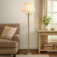 150 Watt 6 Way Metal Floor Lamp with Fabric Tapered Shade, Gold - BM220863