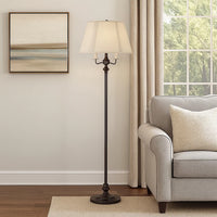 150 Watt 6 Way Metal Floor Lamp with Fabric Tapered Shade, Bronze - BM220864