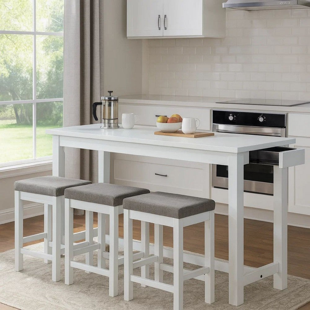 1 Drawer Counter Height Table with Backless Stools,Set of 4,White and Gray - BM220895