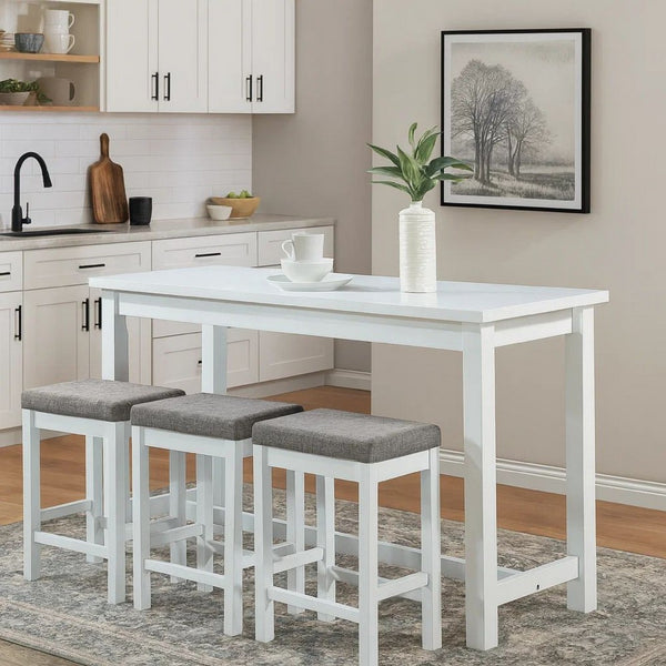 1 Drawer Counter Height Table with Backless Stools,Set of 4,White and Gray - BM220895