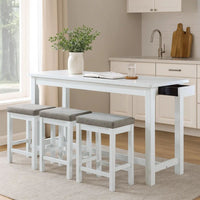 1 Drawer Counter Height Table with Backless Stools,Set of 4,White and Gray - BM220895