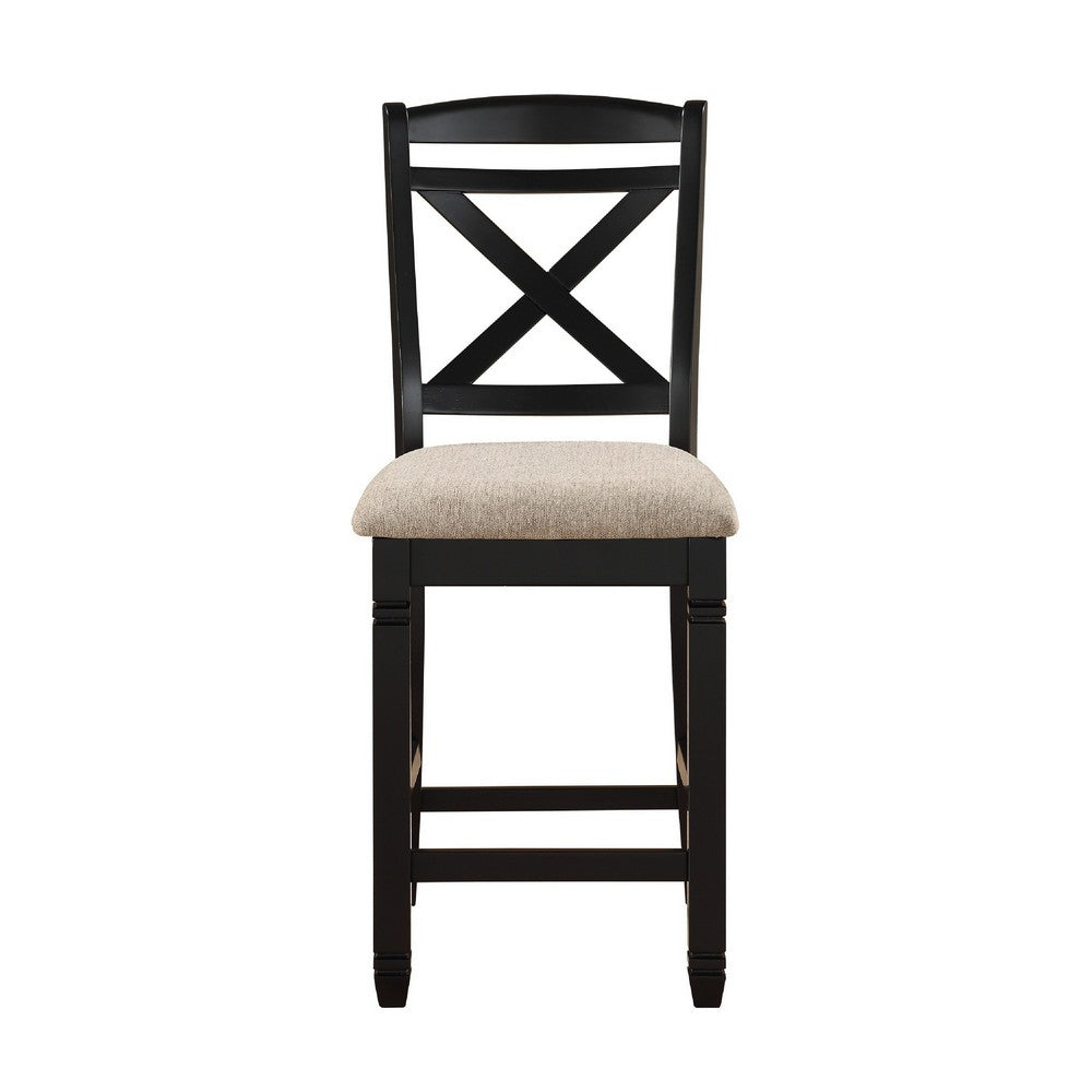 Fabric Upholstered Set of 2 Wooden Counter Height Chairs with X Design Backrest, Brown - BM220932