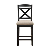 Fabric Upholstered Set of 2 Wooden Counter Height Chairs with X Design Backrest, Brown - BM220932