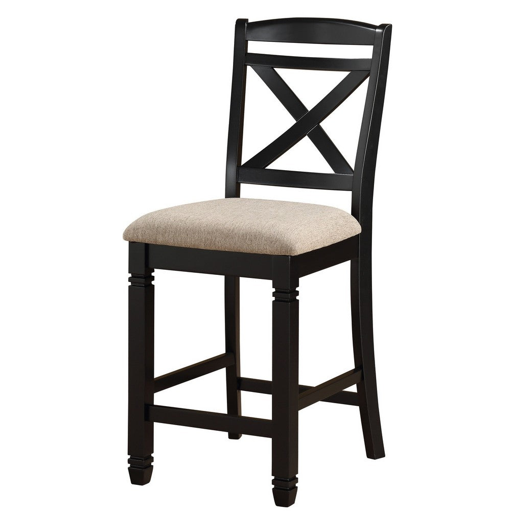 Fabric Upholstered Set of 2 Wooden Counter Height Chairs with X Design Backrest, Brown - BM220932