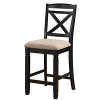 Fabric Upholstered Set of 2 Wooden Counter Height Chairs with X Design Backrest, Brown - BM220932