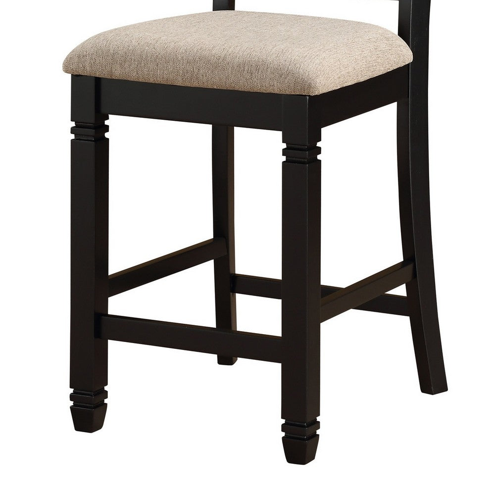 Fabric Upholstered Set of 2 Wooden Counter Height Chairs with X Design Backrest, Brown - BM220932