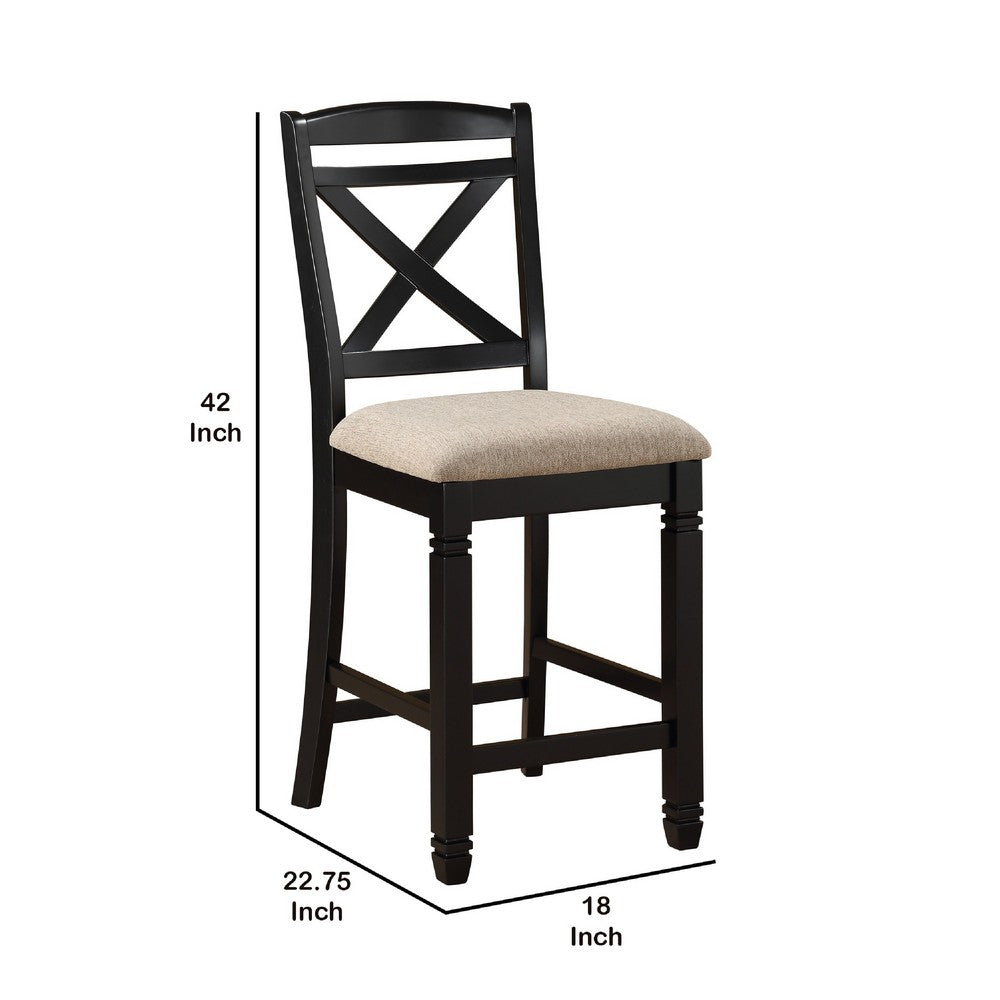 Fabric Upholstered Set of 2 Wooden Counter Height Chairs with X Design Backrest, Brown - BM220932