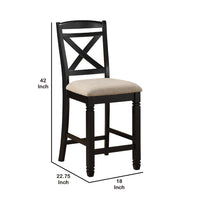 Fabric Upholstered Set of 2 Wooden Counter Height Chairs with X Design Backrest, Brown - BM220932