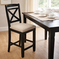 Fabric Upholstered Set of 2 Wooden Counter Height Chairs with X Design Backrest, Brown - BM220932