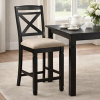 Fabric Upholstered Set of 2 Wooden Counter Height Chairs with X Design Backrest, Brown - BM220932