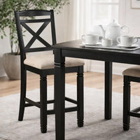 Fabric Upholstered Set of 2 Wooden Counter Height Chairs with X Design Backrest, Brown - BM220932