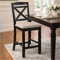 Fabric Upholstered Set of 2 Wooden Counter Height Chairs with X Design Backrest, Brown - BM220932