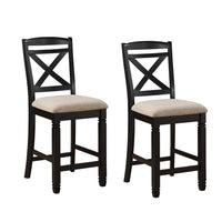 Fabric Upholstered Set of 2 Wooden Counter Height Chairs with X Design Backrest, Brown - BM220932