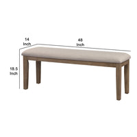 Rectangular Style Wooden Bench with Fabric Upholstered Seat,Brown and Beige - BM220934