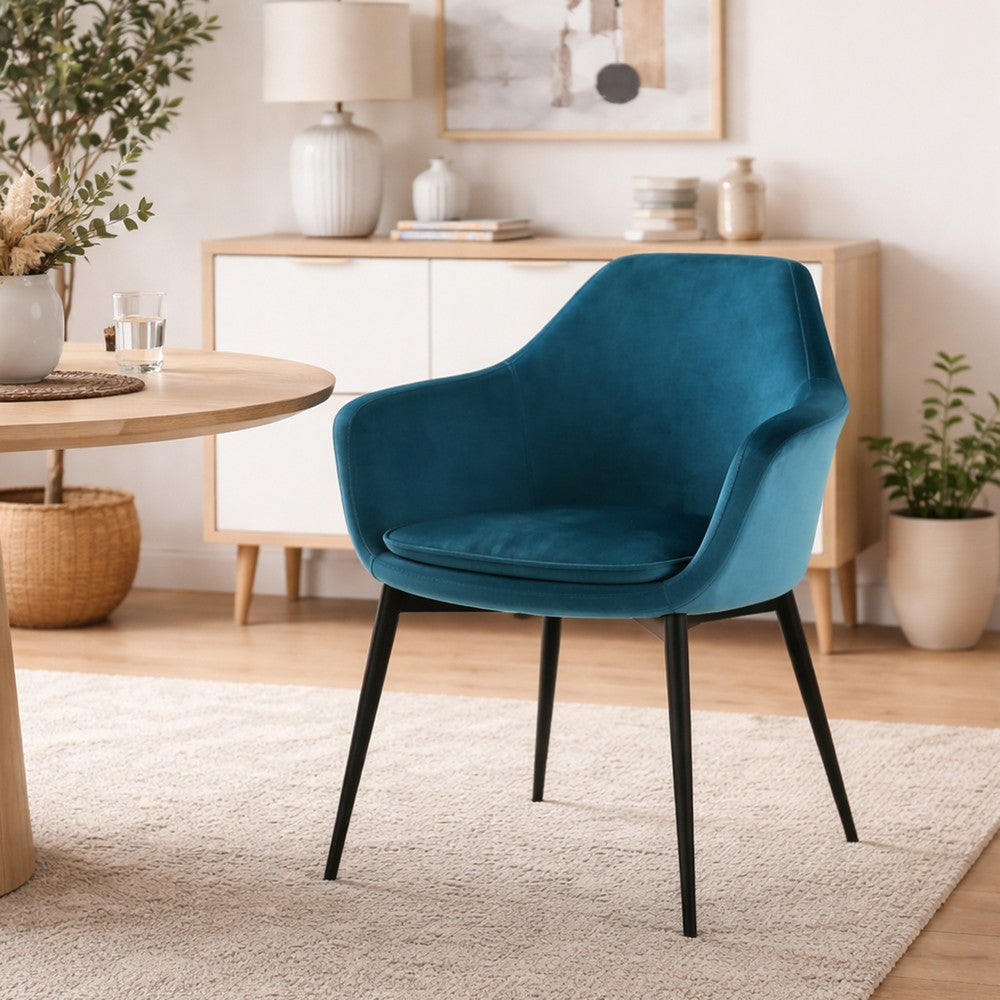 Velvet Upholstered Dining Chair with Padded Seat, Blue - BM221193