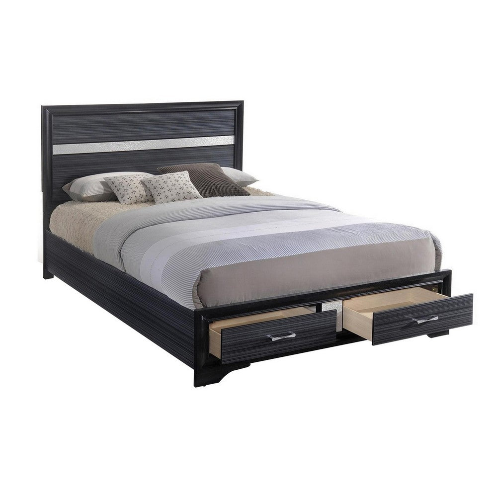 Contemporary Acrylic Trim Accent Eastern King Bed with 2 Drawers, Black - BM221283