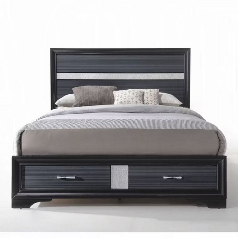 Contemporary Acrylic Trim Accent Eastern King Bed with 2 Drawers, Black - BM221283