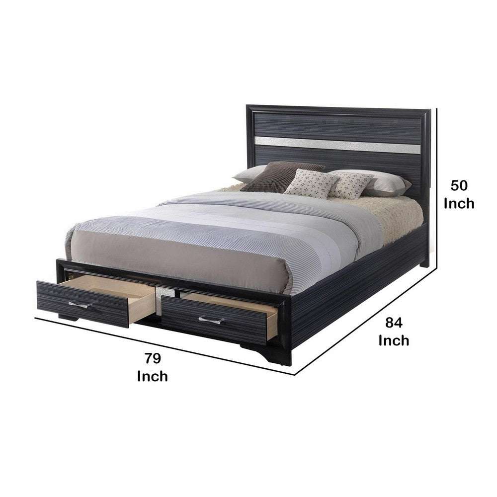 Contemporary Acrylic Trim Accent Eastern King Bed with 2 Drawers, Black - BM221283