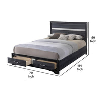 Contemporary Acrylic Trim Accent Eastern King Bed with 2 Drawers, Black - BM221283