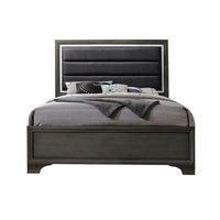 High Profile Panel Eastern King Bed with Fabric Padded Headboard, Gray - BM221297