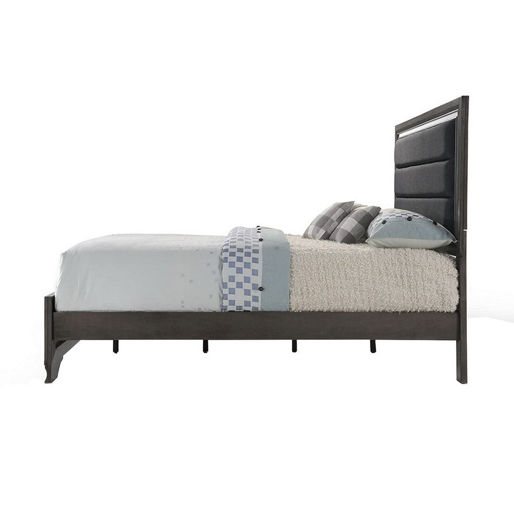 High Profile Panel Eastern King Bed with Fabric Padded Headboard, Gray - BM221297
