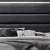 High Profile Panel Eastern King Bed with Fabric Padded Headboard, Gray - BM221297