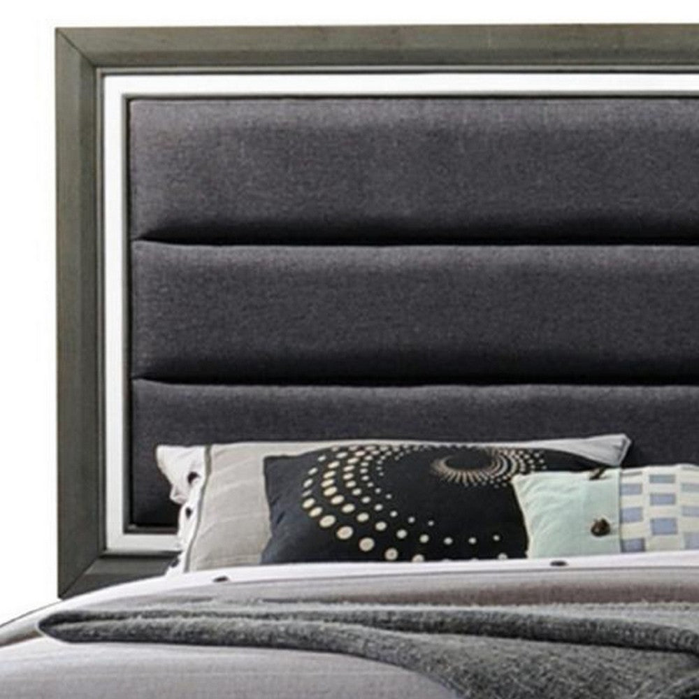 High Profile Panel Eastern King Bed with Fabric Padded Headboard, Gray - BM221297