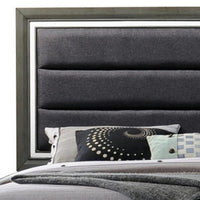 High Profile Panel Eastern King Bed with Fabric Padded Headboard, Gray - BM221297