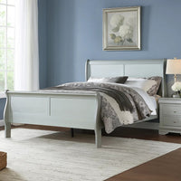 Sleigh Design Twin Size Bed with Rectangular Thin Legs, Silver - BM221308