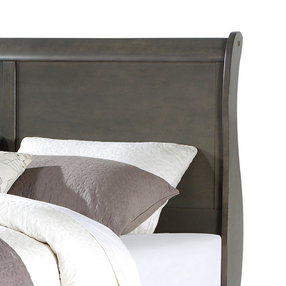 Sleigh Design Eastern King Size Bed with Rectangular Thin Legs, Dark Gray - BM221311