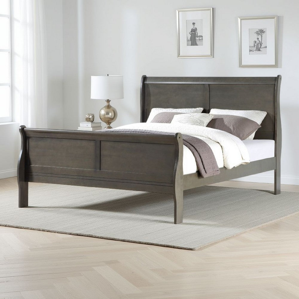 Sleigh Design Eastern King Size Bed with Rectangular Thin Legs, Dark Gray - BM221311