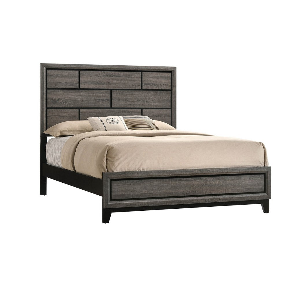 Grooved Panel Contemporary Eastern King Bed with Tapered Legs, Gray - BM221327