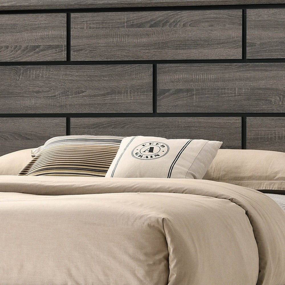 Grooved Panel Contemporary Eastern King Bed with Tapered Legs, Gray - BM221327