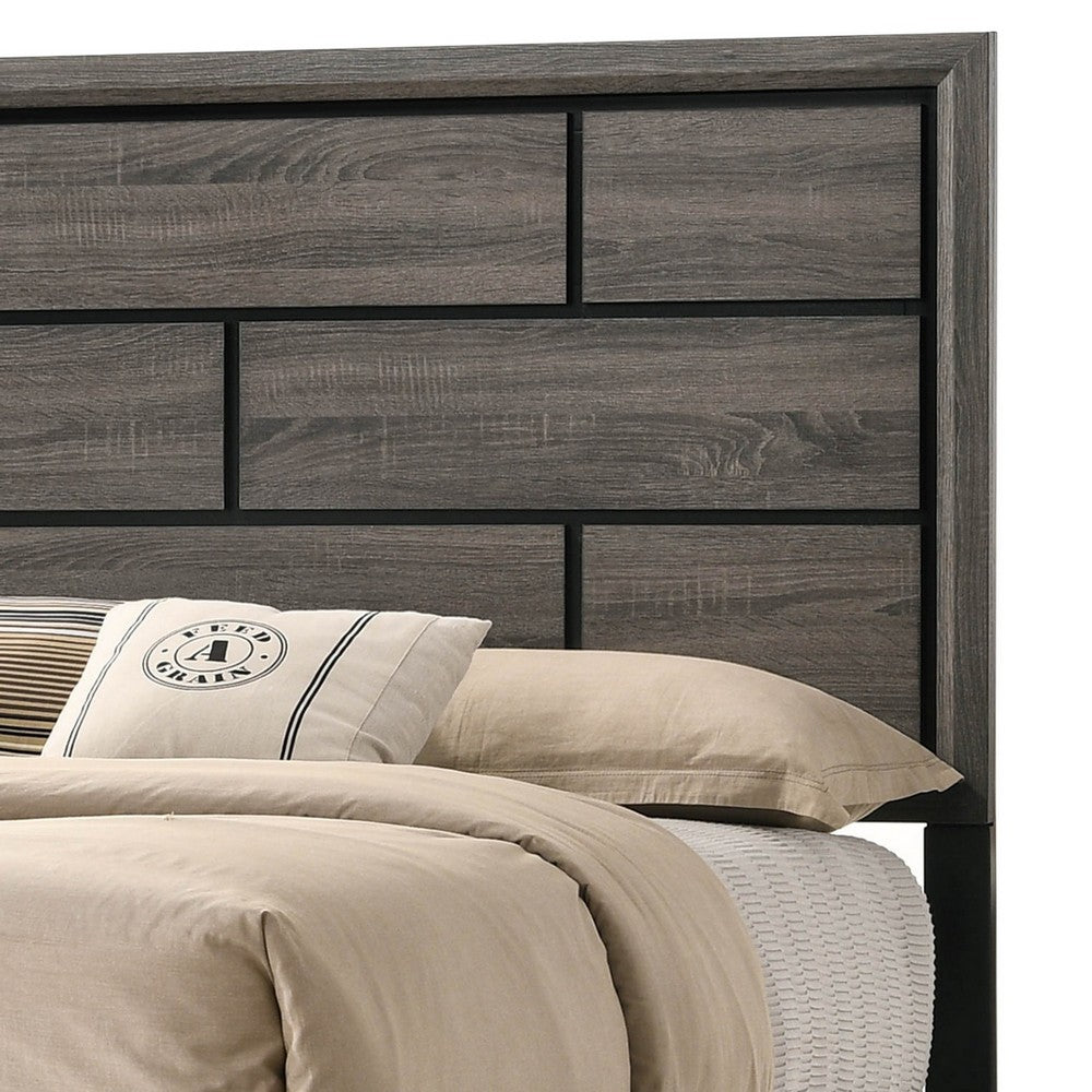 Grooved Panel Contemporary Eastern King Bed with Tapered Legs, Gray - BM221327