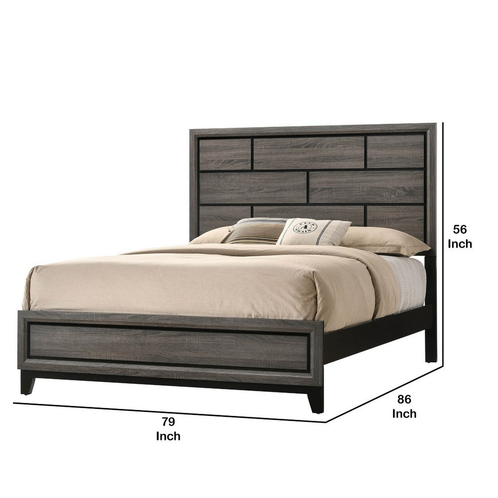 Grooved Panel Contemporary Eastern King Bed with Tapered Legs, Gray - BM221327