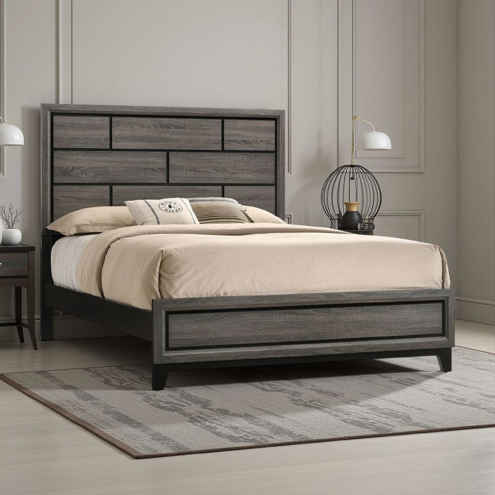 Grooved Panel Contemporary Eastern King Bed with Tapered Legs, Gray - BM221327