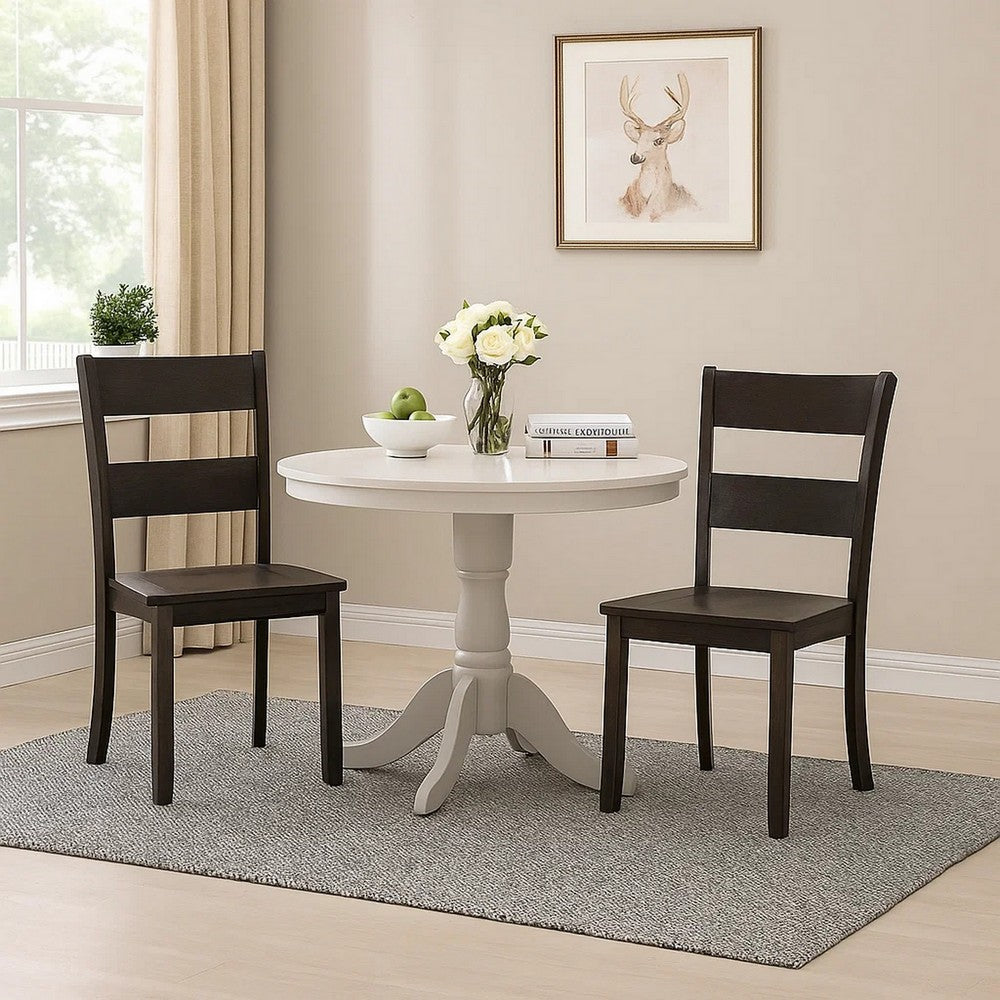 Transitional Wooden Side Chair with Ladder Backrest, Set of 2, Dark Brown - BM221384