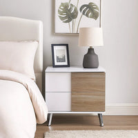 Transitional Wooden Dual Tone End Table with 2 Drawers, White and Brown - BM221389