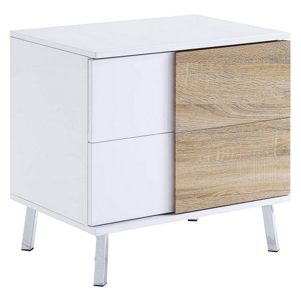 Transitional Wooden Dual Tone End Table with 2 Drawers, White and Brown - BM221389
