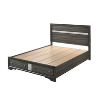Platform Wooden Queen Size Bed with Silver Trim Accents and 2 Drawers, Gray - BM221393