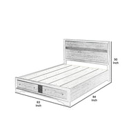 Platform Wooden Queen Size Bed with Silver Trim Accents and 2 Drawers, Gray - BM221393