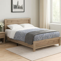 Wooden Queen Bed with Rectangular Headboard and Rough Hewn Texture, Brown - BM221407