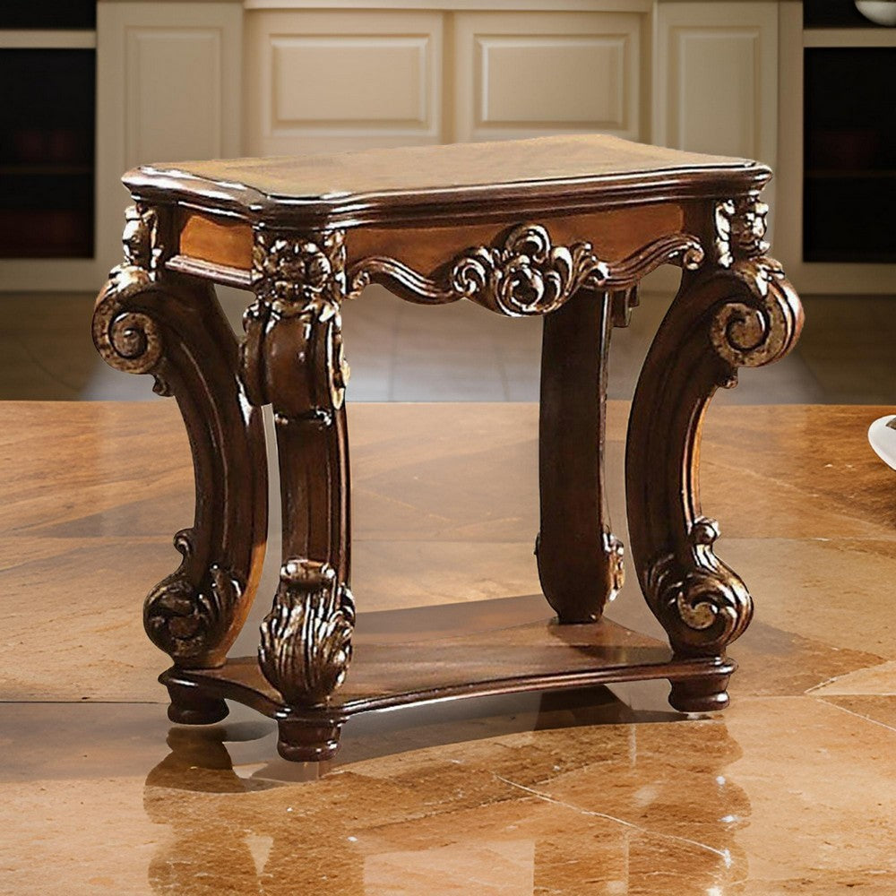 Royal Designed Wooden Side Table with Intricately Carved Body, Brown - BM221510