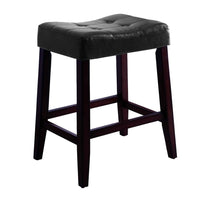 Wooden Stools with Saddle Seat and Button Tufts, Set of 2, Black and Brown - BM221549