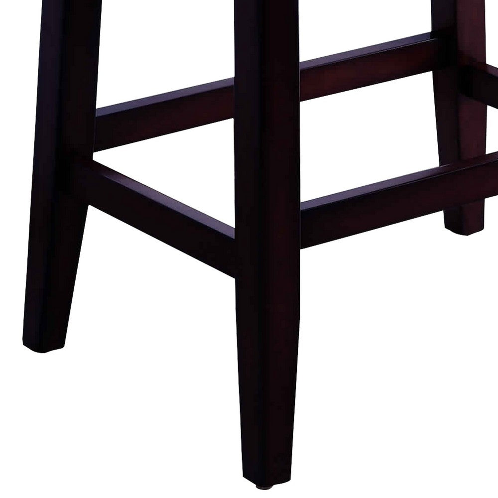 Wooden Stools with Saddle Seat and Button Tufts, Set of 2, Black and Brown - BM221549