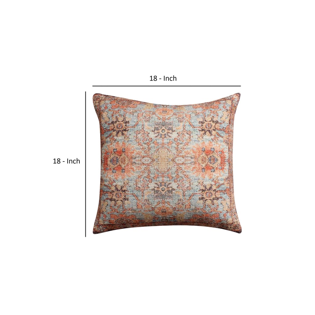 Gib 18 x 18 Handcrafted Square Cotton Accent Throw Pillow, Ornate Vintage Floral Pattern, Multicolor By The Urban Port
